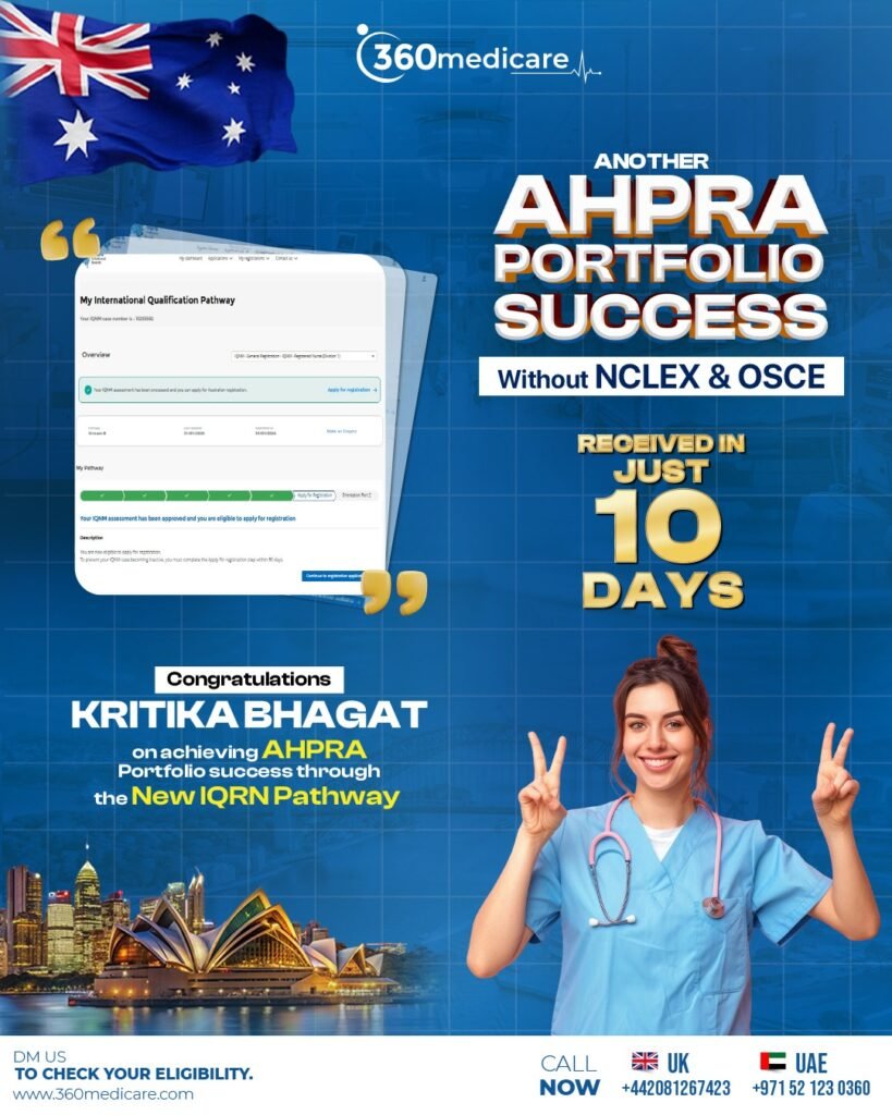 Kritika Bhagat AHPRA portfolio success story with 360 Medicare
