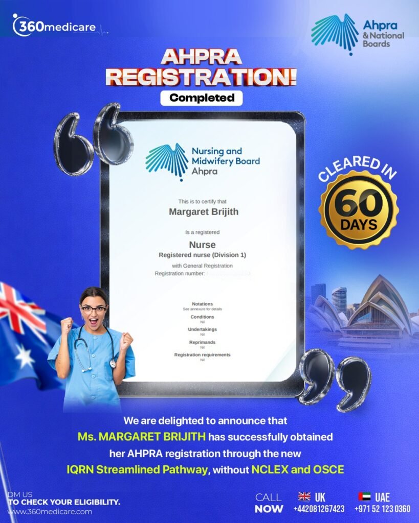 Margaret Brijith AHPRA registration success story with 360 Medicare