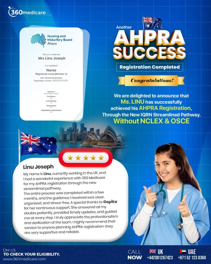 Linu Joseph AHPRA registration success story with 360 Medicare