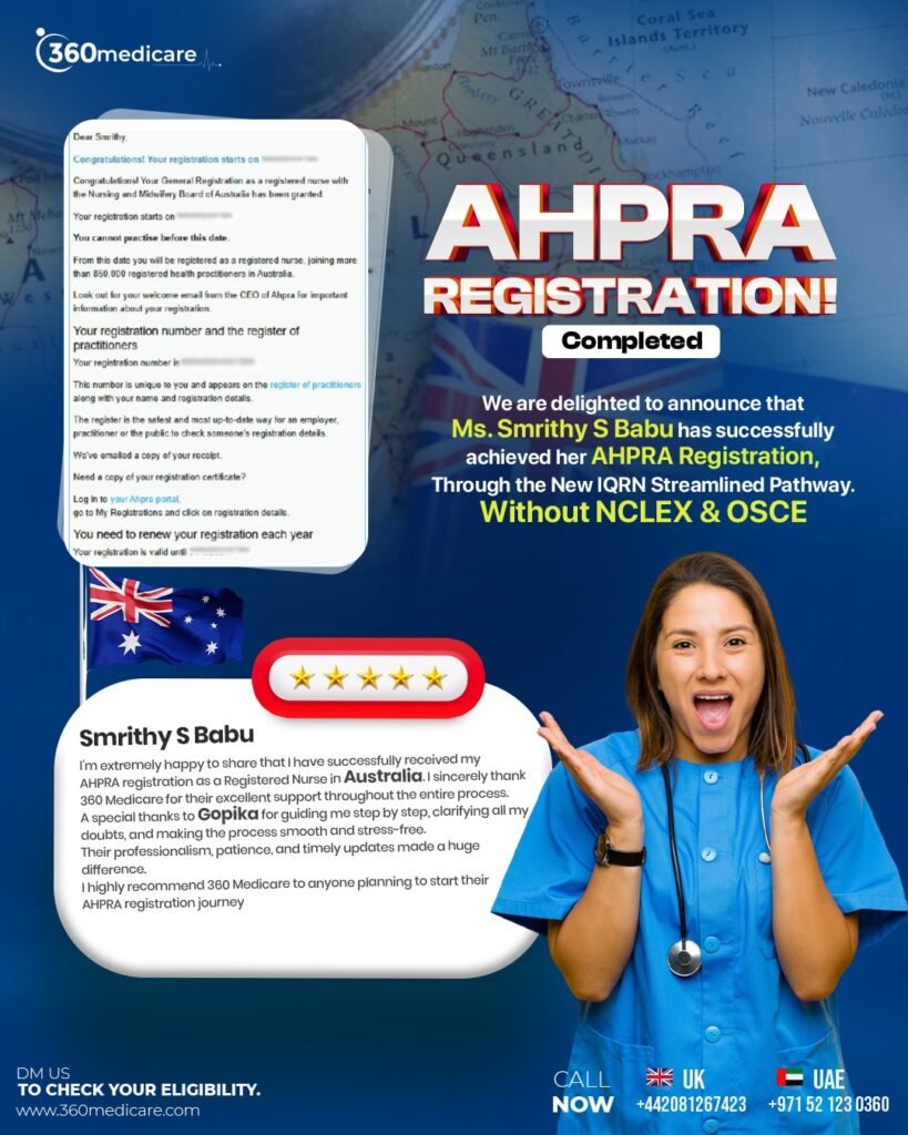 Smrithy S Babu AHPRA registration success story with 360 Medicare
